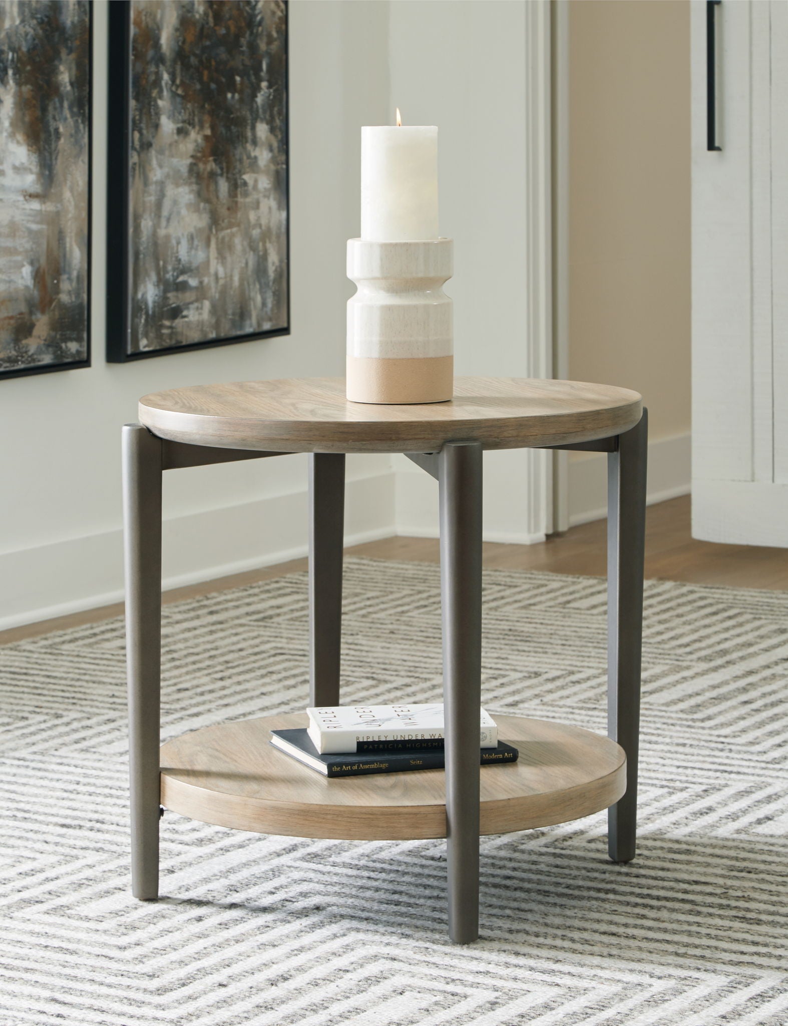 Dyonton - Light Grayish Brown - Round End Table - Hornell Furniture Outlet