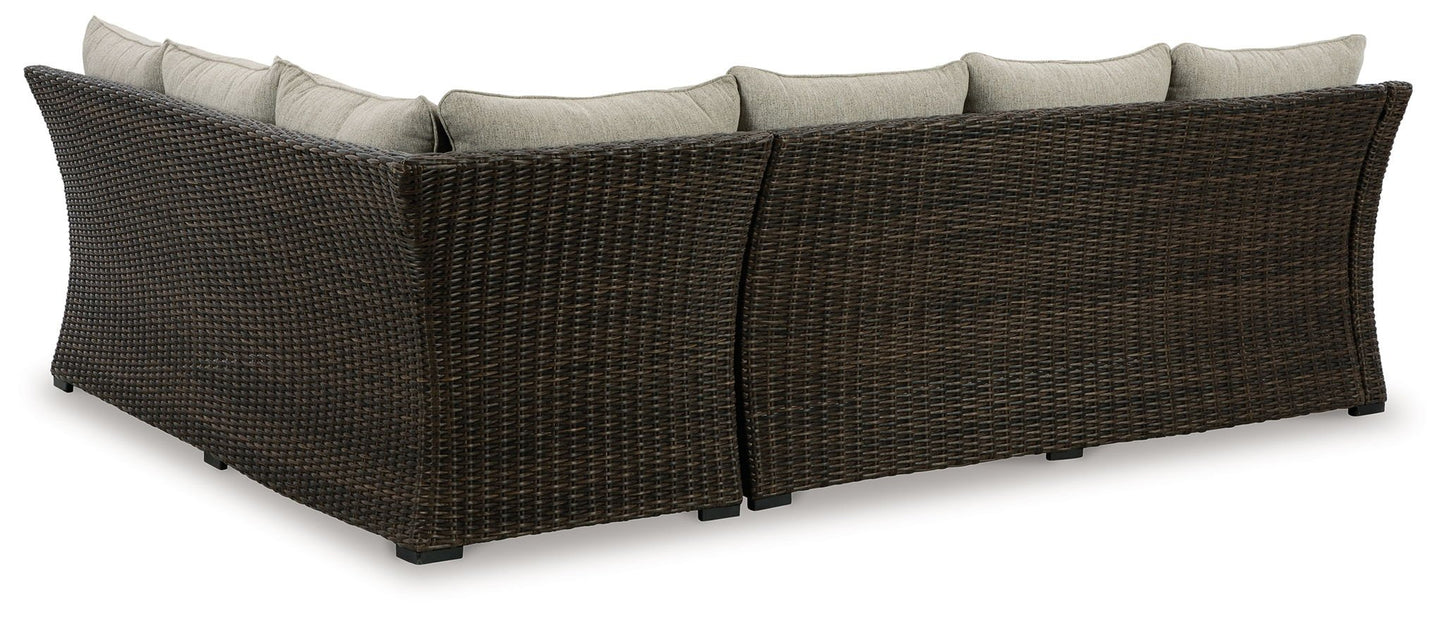 Brook Ranch - Brown - Sofa Sectional, Bench With Cushion (Set of 3) - Hornell Furniture Outlet