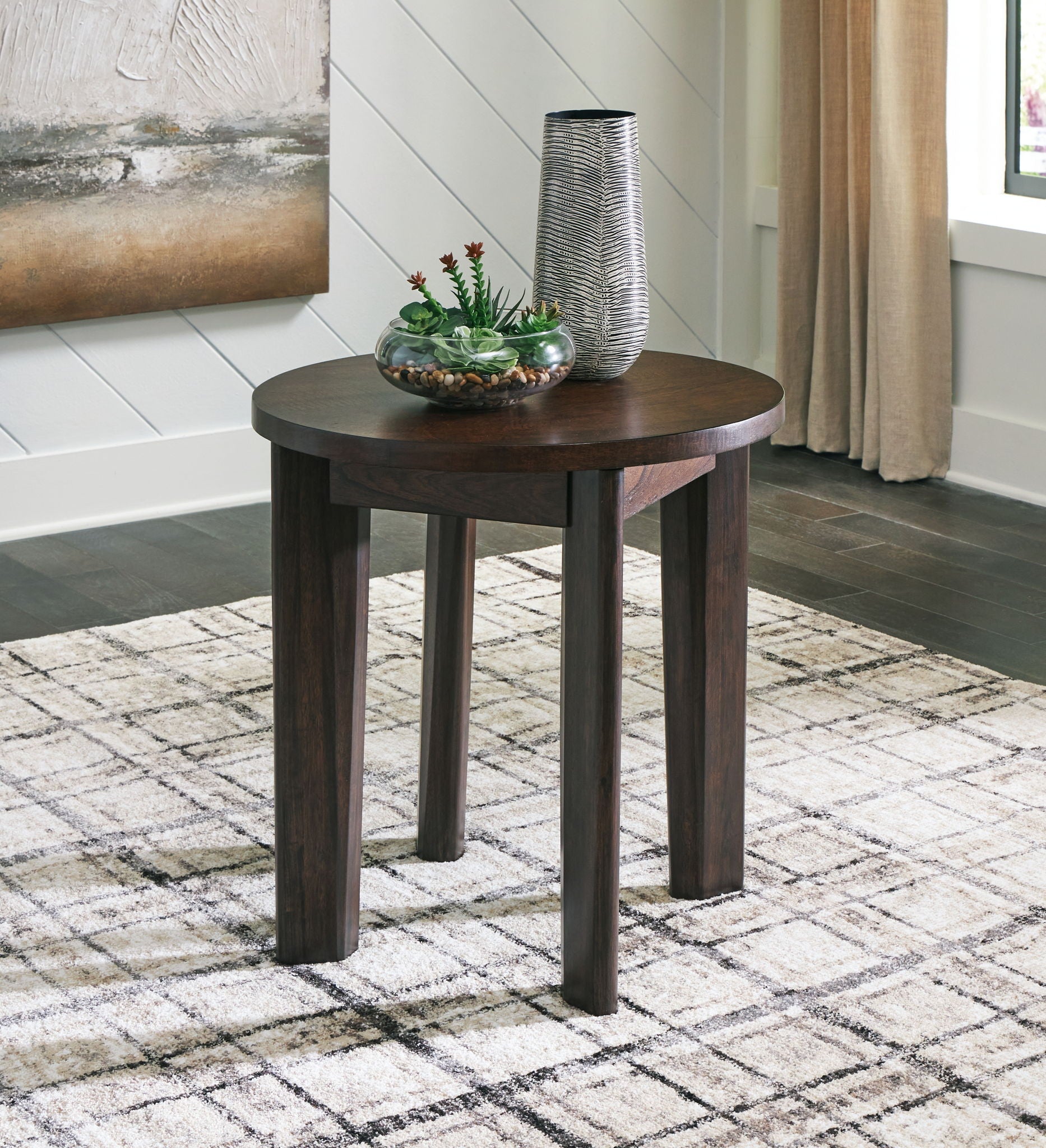 Korestone 2 - Dark Brown - Round End Table - Hornell Furniture Outlet