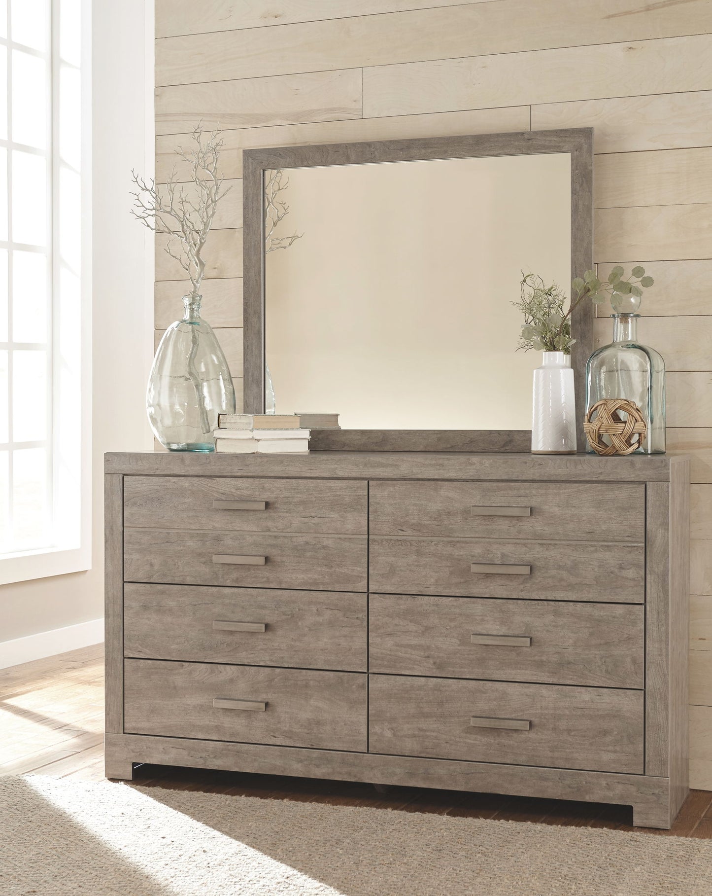 Culverbach - Gray - 5 Pc. - Dresser, Mirror, Queen Upholstered Bed, 2 Nightstands - Hornell Furniture Outlet