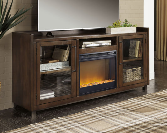 Starmore - Brown - 70" TV Stand With Glass/Stone Fireplace Insert - Hornell Furniture Outlet