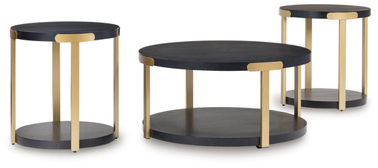 Shylore - Black / Brass Finish - Occasional Table Set (Set of 3) - Hornell Furniture Outlet