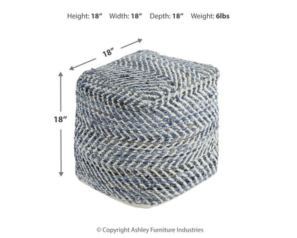 Chevron - Blue - Pouf - Hornell Furniture Outlet