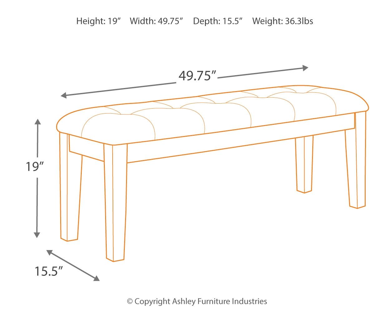 Ralene - Medium Brown - Large UPH Dining Room Bench - Hornell Furniture Outlet