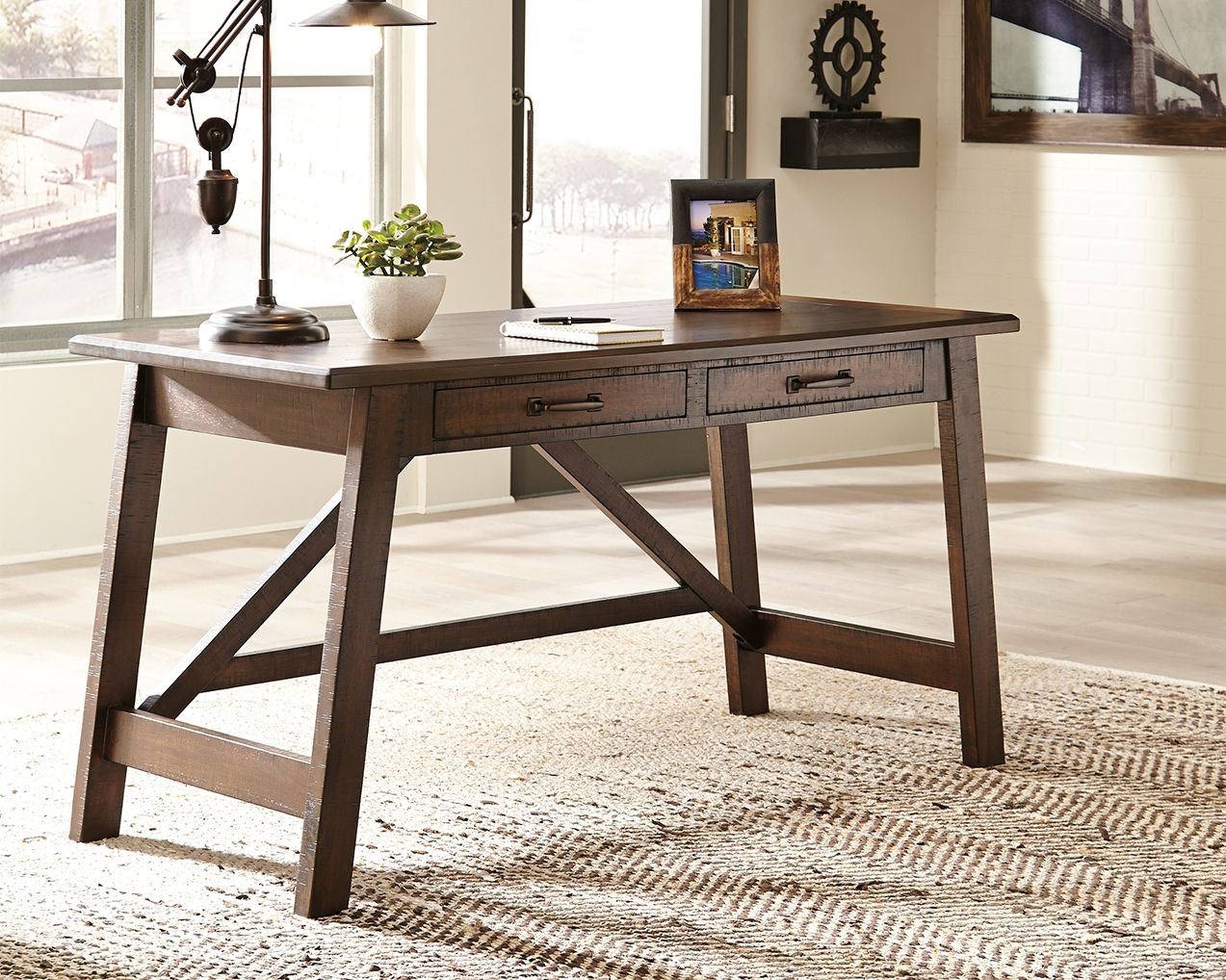 Baldridge - Rustic Brown - Home Office Large Leg Desk - Hornell Furniture Outlet