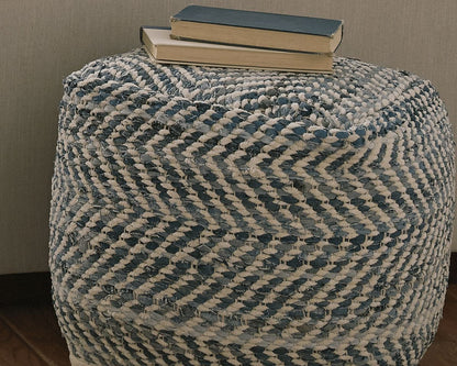 Chevron - Blue - Pouf - Hornell Furniture Outlet