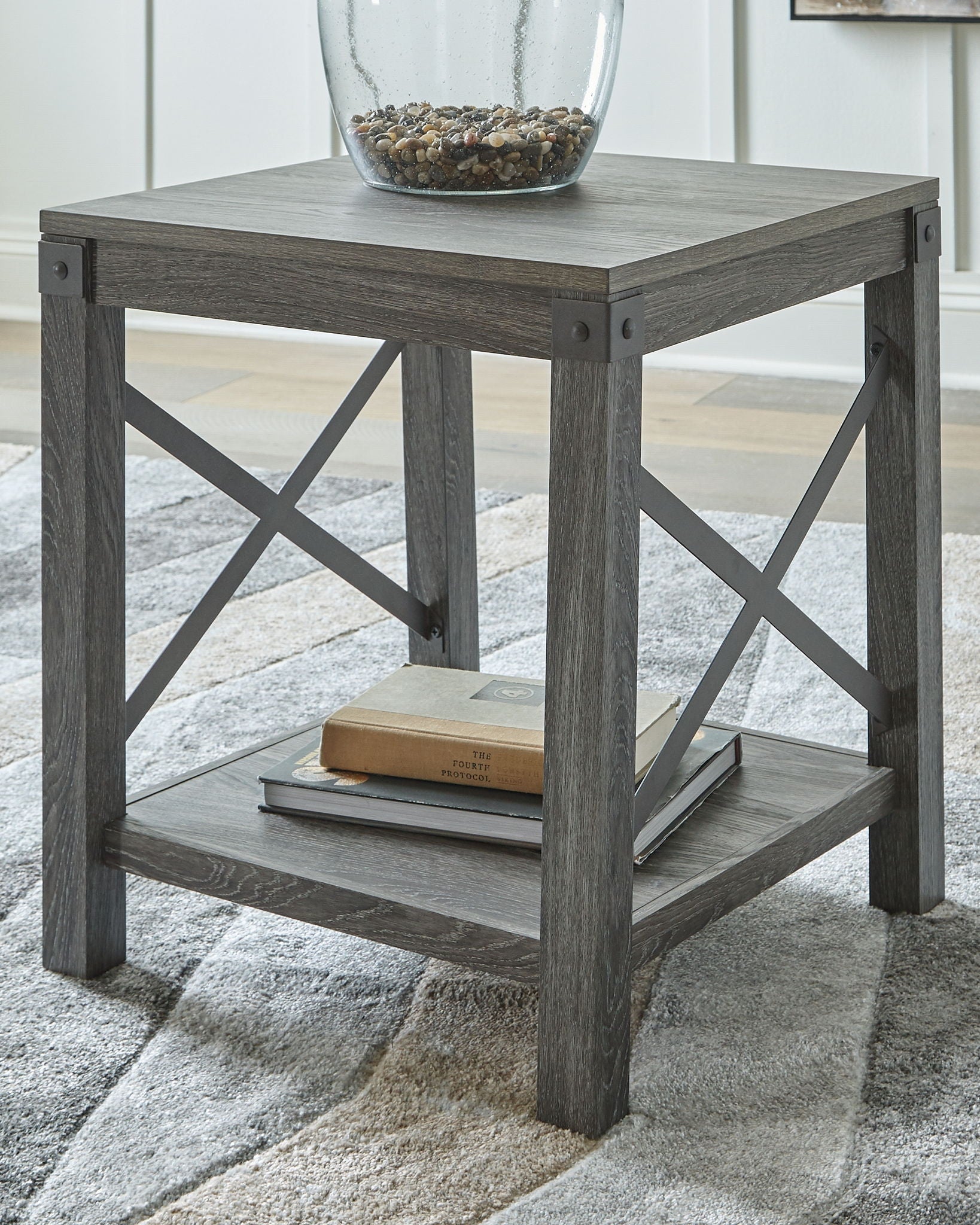 Freedan - Grayish Brown - Square End Table - Hornell Furniture Outlet