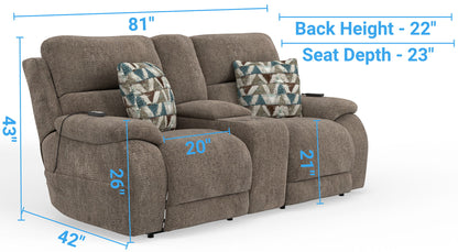 Joya - Power Zero Gravity Reclining Console Loveseat With Power Adjustable Headrest And CR3 Heat/Massage/Lumbar/ZG - Mushroom - Hornell Furniture Outlet