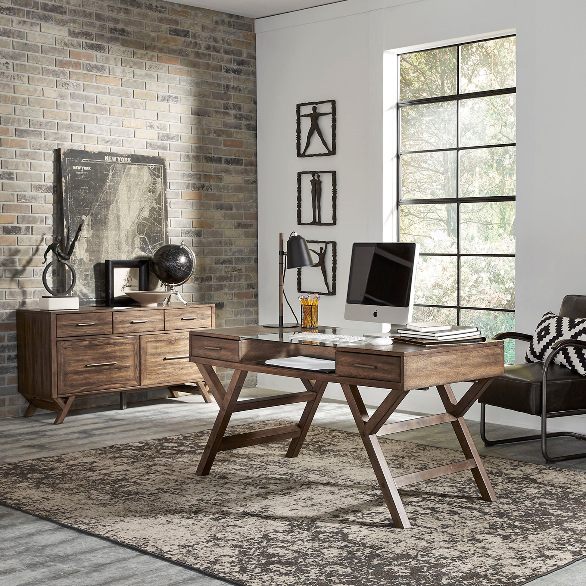 Lennox - 2 Piece Desk Set - Dark Brown - Hornell Furniture Outlet