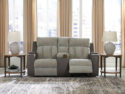 WhipLash - Sisal - Power Reclining Loveseat With Console / Adj Headrest - Hornell Furniture Outlet