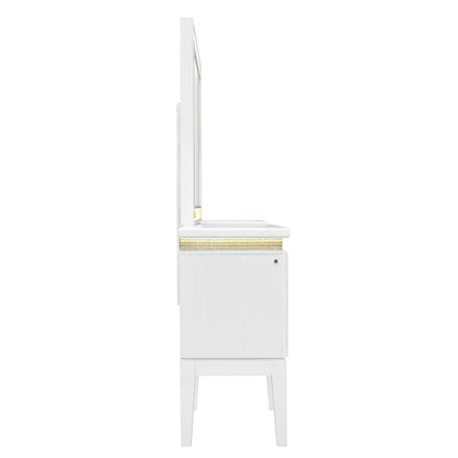 Reflections - Vanity Desk - Pearl White & Rhinestone - Hornell Furniture Outlet