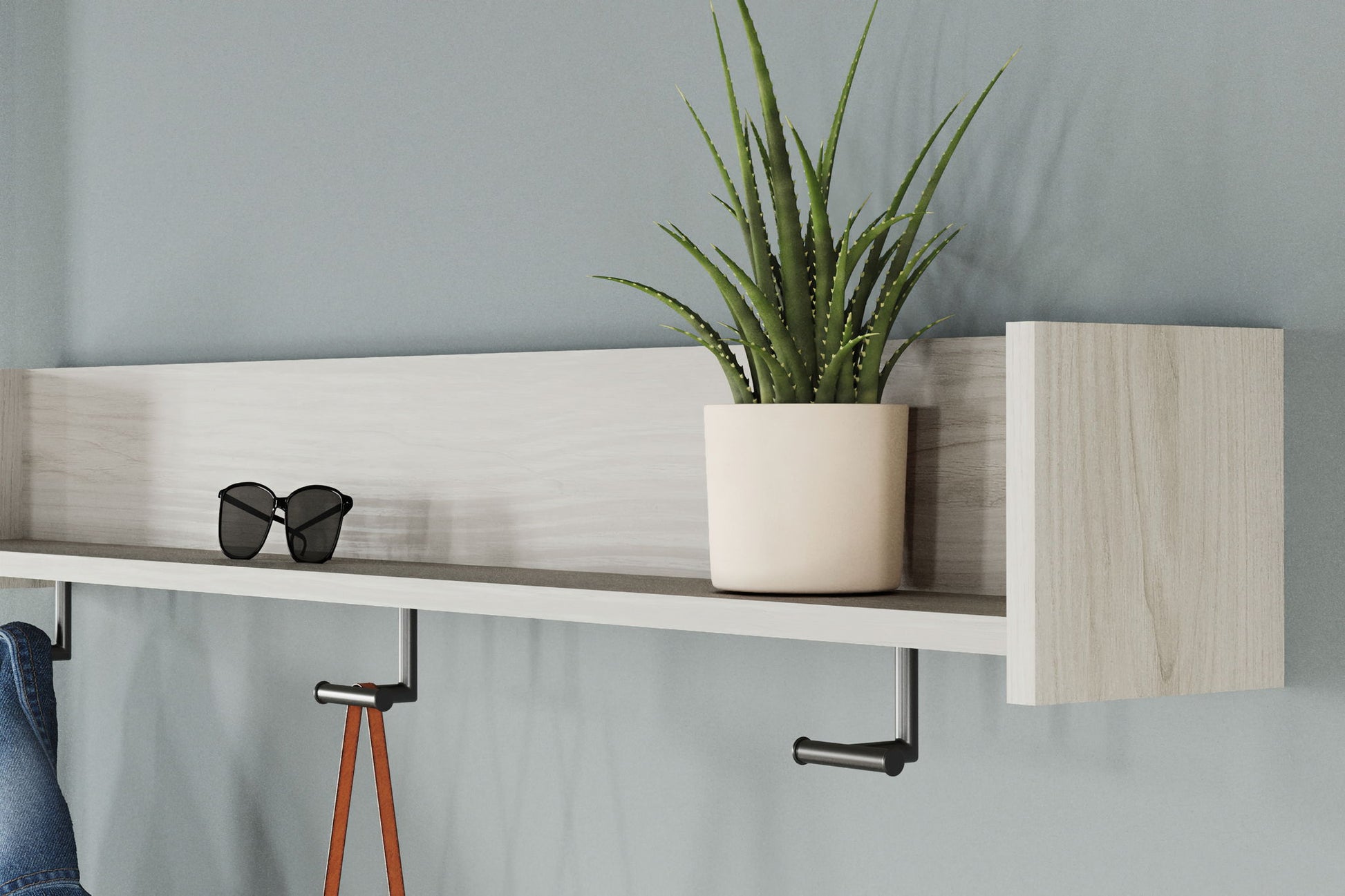 Socalle - Light Natural - Wall Mounted Coat Rack w/Shelf - Hornell Furniture Outlet