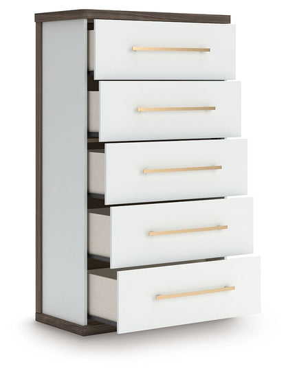 Kendanport - Brown / White - Five Drawer Chest - Hornell Furniture Outlet
