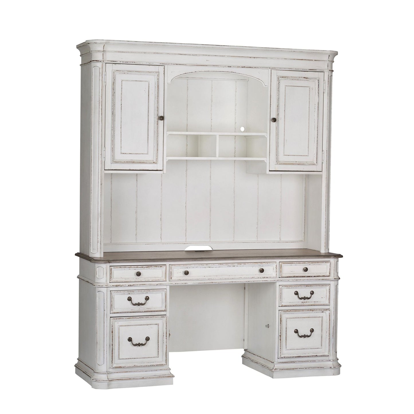 Magnolia Manor - Credenza & Hutch - White & Brown - Hornell Furniture Outlet
