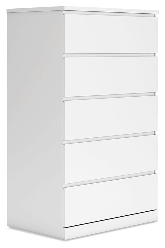 Onita - White - Five Drawer Chest - Hornell Furniture Outlet