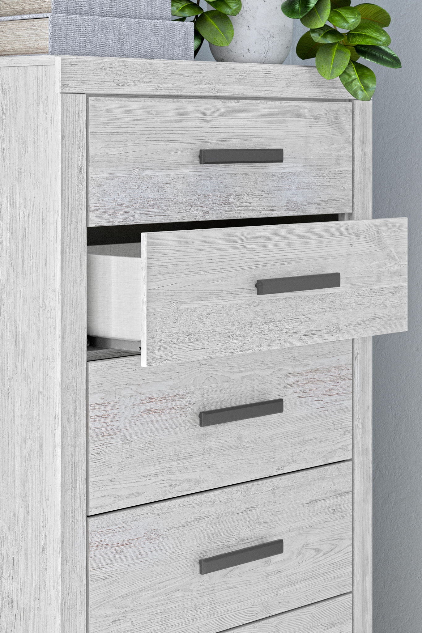 Cayboni - Five Drawer Chest - Whitewash - Hornell Furniture Outlet
