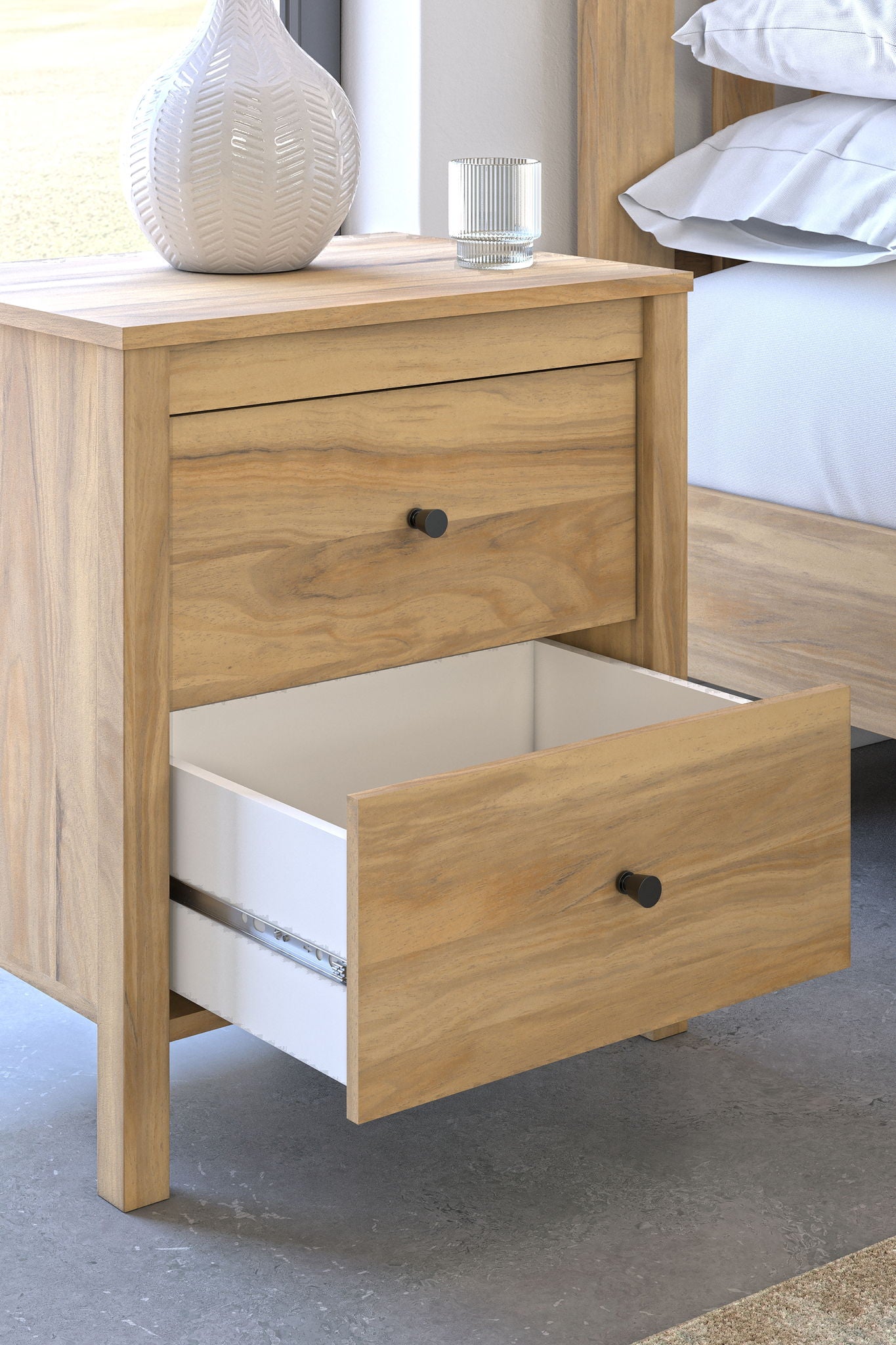 Bermacy - Light Brown - Two Drawer Night Stand - Hornell Furniture Outlet