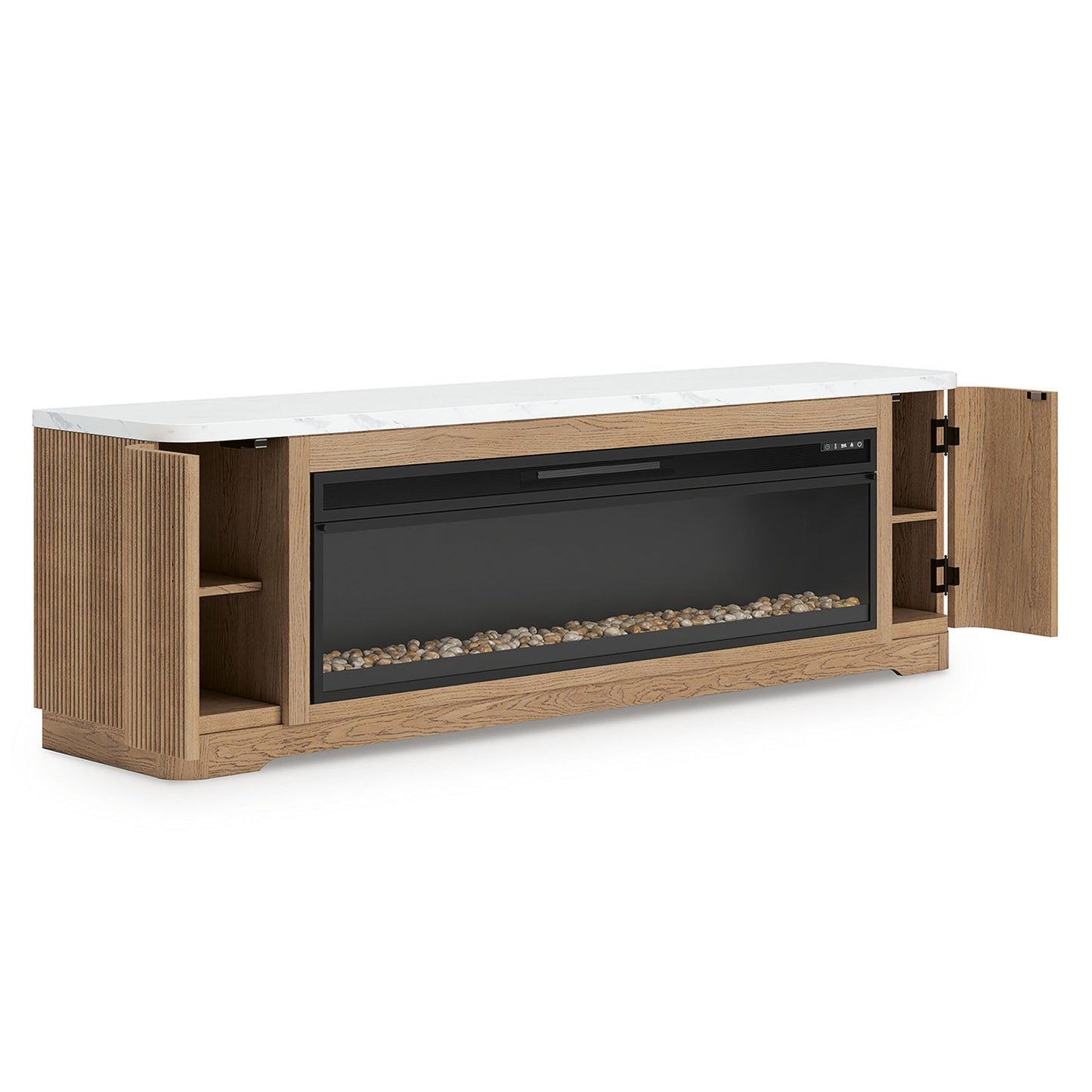 Camdill - 80" TV Stand With Electric Fireplace - Light Brown - Hornell Furniture Outlet