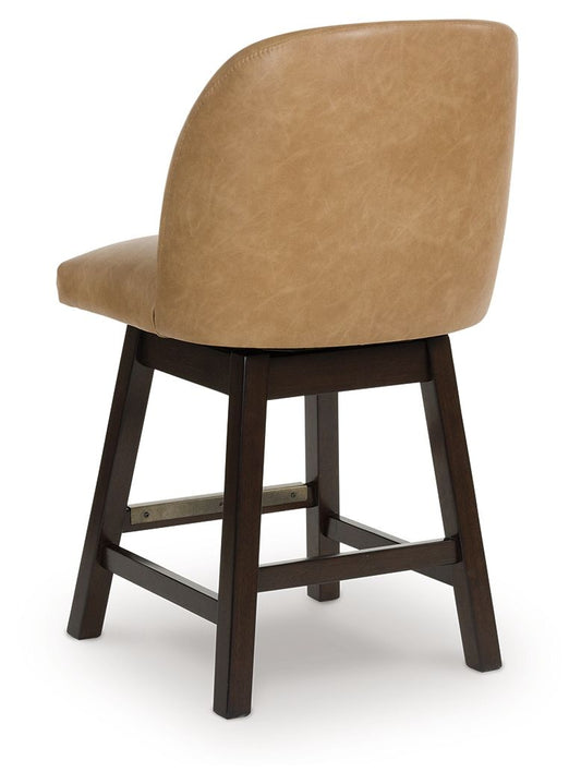 Neymorton - Dark Grayish Brown - Upholstered Swivel Faux Leather Barstool (Set of 2) - Hornell Furniture Outlet