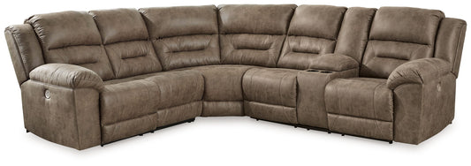 Ravenel - 3 - Piece Power Reclining Sectional With Raf Power Reclining Loveseat With Console - Faux Leather - Fossil - Hornell Furniture Outlet