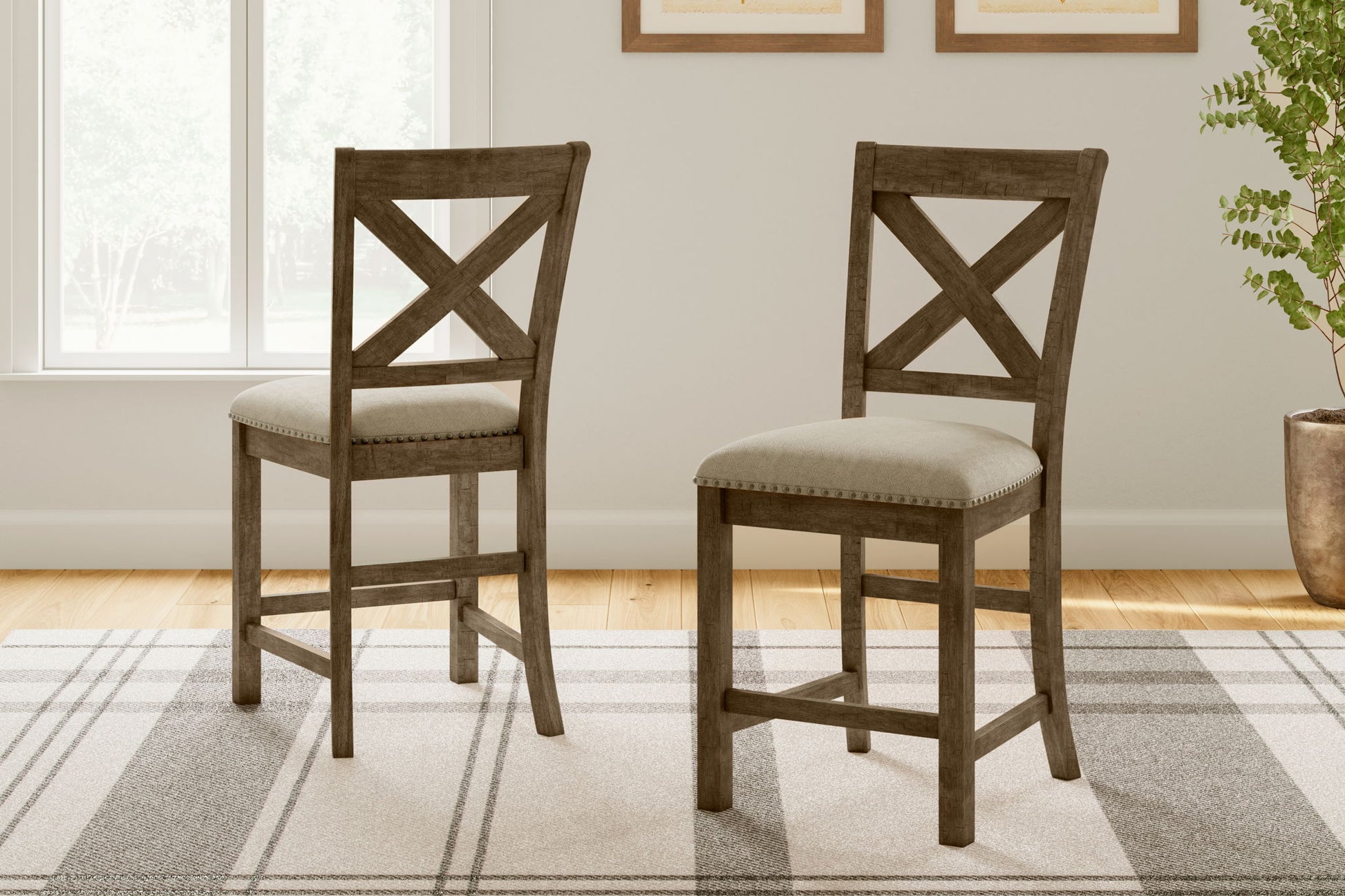 Moriville - Upholstered Barstool (Set of 2) - Beige - Hornell Furniture Outlet