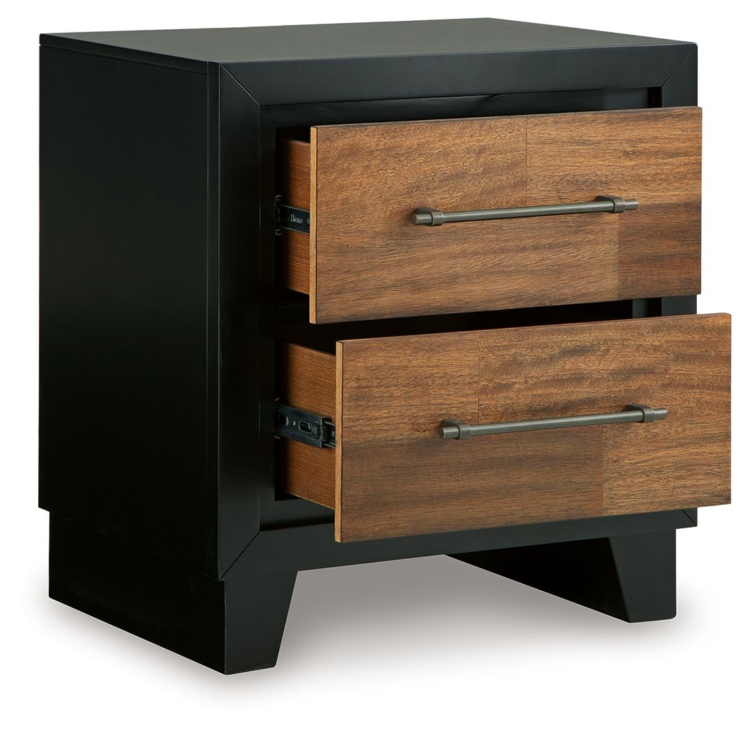 Kraeburn - Brown / Black - Two Drawer Night Stand - Hornell Furniture Outlet