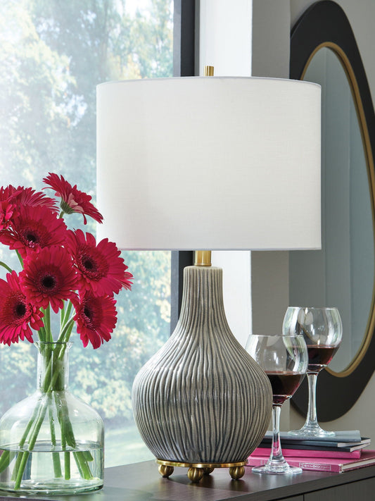 Judlen - Gray / Gold Finish - Ceramic Table Lamp - Hornell Furniture Outlet