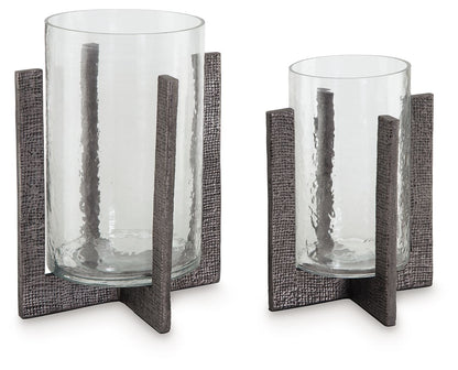 Garekton - Clear / Pewter Finish - Candle Holder Set (Set of 2) - Hornell Furniture Outlet