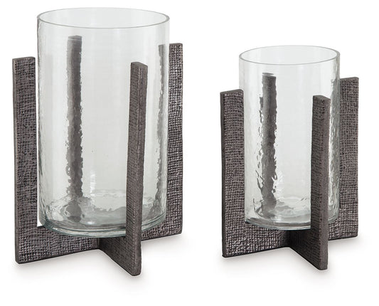 Garekton - Clear / Pewter Finish - Candle Holder Set (Set of 2) - Hornell Furniture Outlet