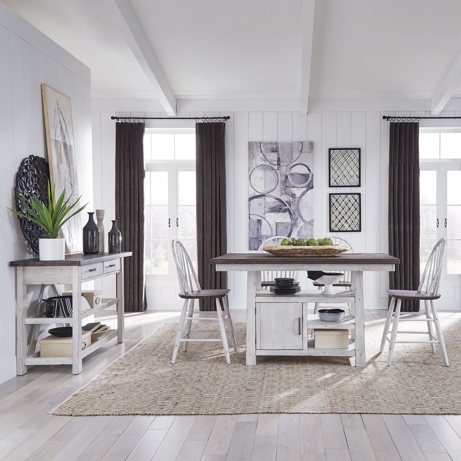 Farmhouse - 5 Piece Gathering Table Set - White - Hornell Furniture Outlet