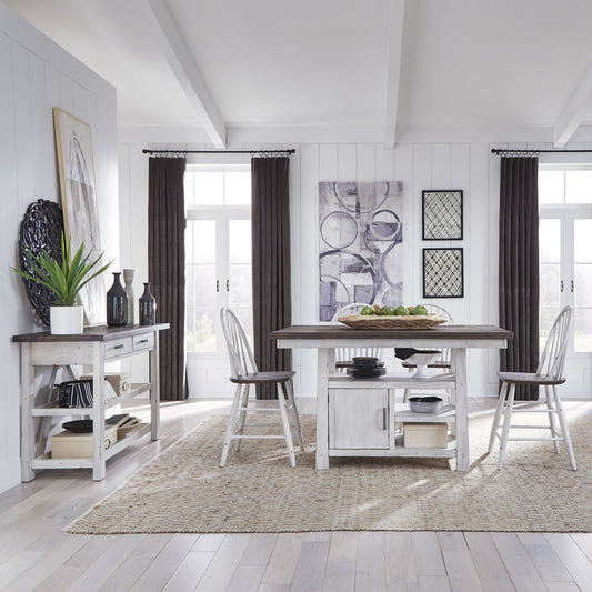 Farmhouse - 5 Piece Gathering Table Set - White - Hornell Furniture Outlet