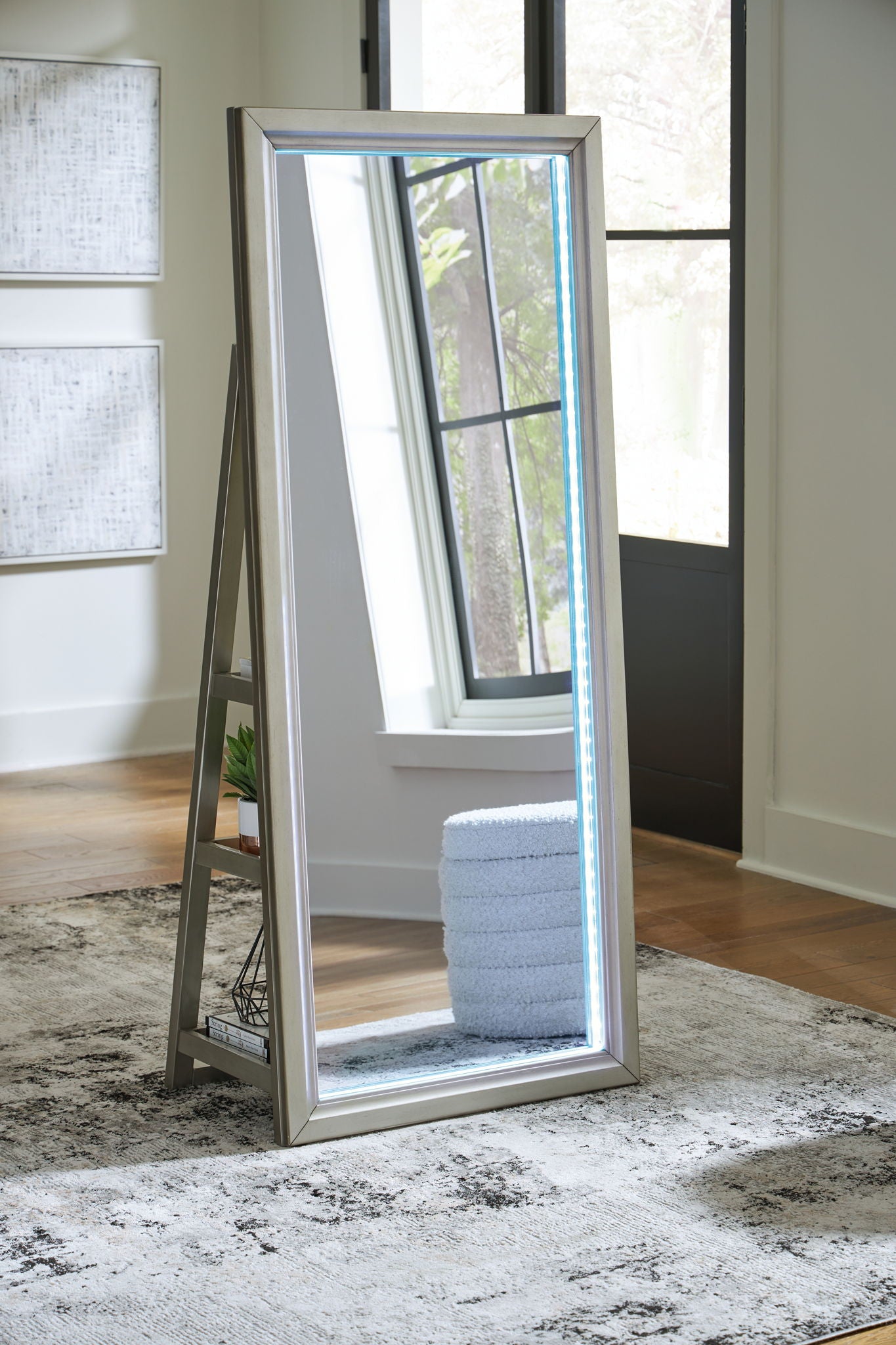 Evesen - Champagne - Floor Standing Mirror With Storage - Hornell Furniture Outlet