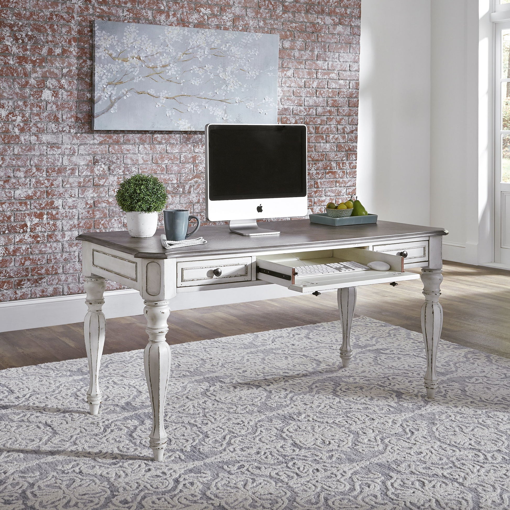 Magnolia Manor - 3 Piece Home Office Set (Desk & Hutch) - White - Hornell Furniture Outlet