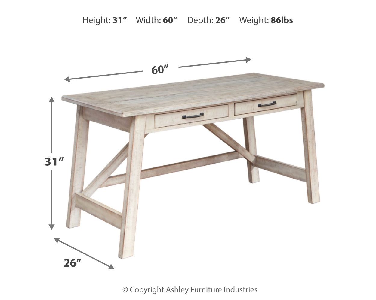 Carynhurst - Whitewash - Home Office Large Leg Desk - Hornell Furniture Outlet