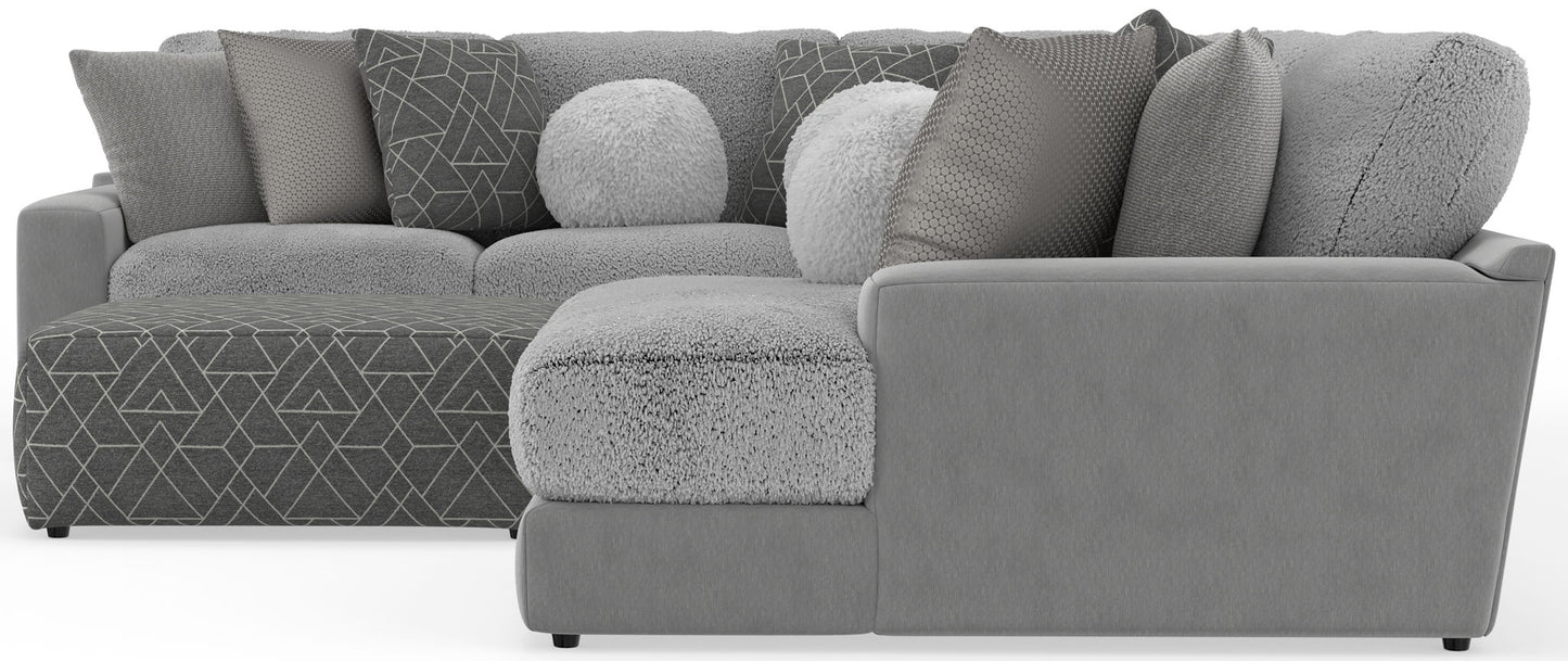 Canyon - 4 Piece Sectional With Cuddler Seat Cushions, Included Accent Pillows And Cocktail Ottoman (Right Side Facing Chaise) - Platinum - Hornell Furniture Outlet