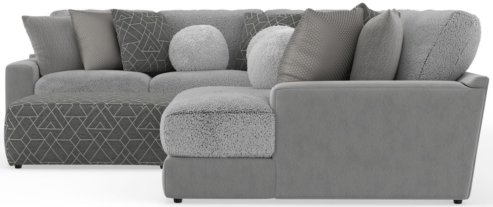 Canyon - 4 Piece Sectional With Cuddler Seat Cushions, Included Accent Pillows And Cocktail Ottoman (Right Side Facing Chaise) - Platinum - Hornell Furniture Outlet