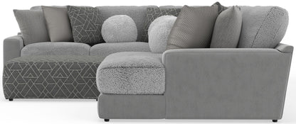 Canyon - 4 Piece Sectional With Cuddler Seat Cushions, Included Accent Pillows And Cocktail Ottoman (Right Side Facing Chaise) - Platinum - Hornell Furniture Outlet