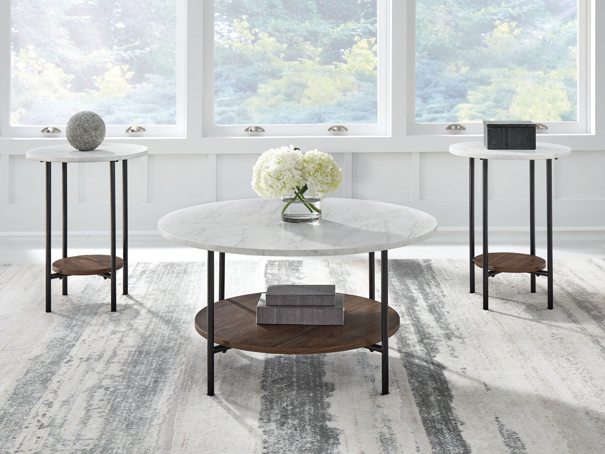 Wrenwich - Occasional Table Set (Set of 3) - Brown / Black / White - Hornell Furniture Outlet