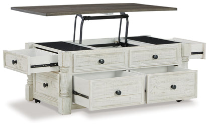 Havalance - Lift Top Cocktail Table with Storage Drawers - White / Gray - Hornell Furniture Outlet