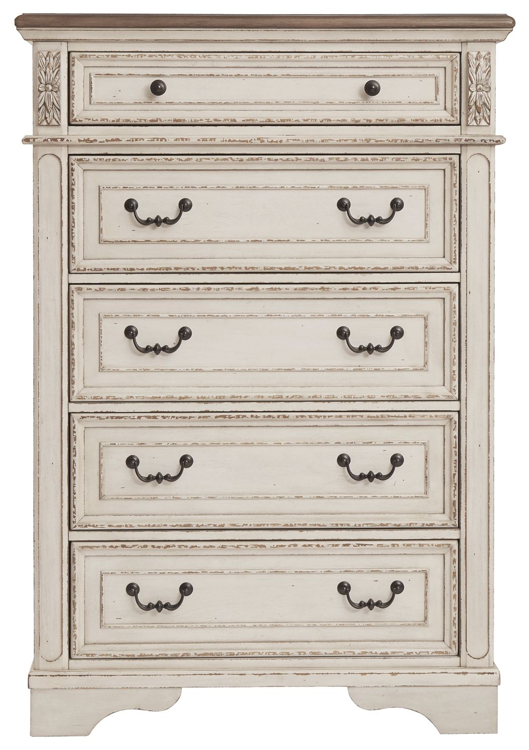 Realyn - White / Brown / Beige - Five Drawer Chest - Hornell Furniture Outlet