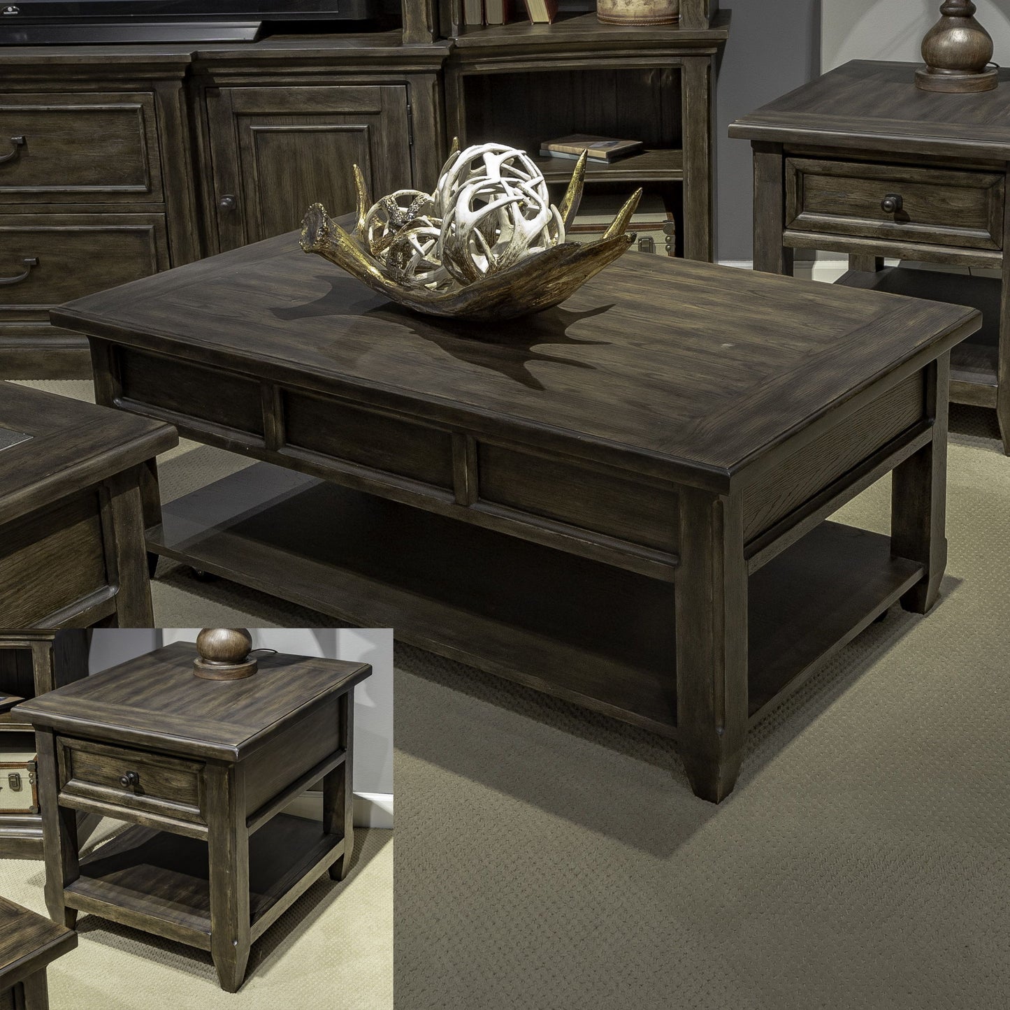 Paradise Valley - 3 Piece Table Set (Lift Top Cocktail Table) - Dark Brown - Hornell Furniture Outlet