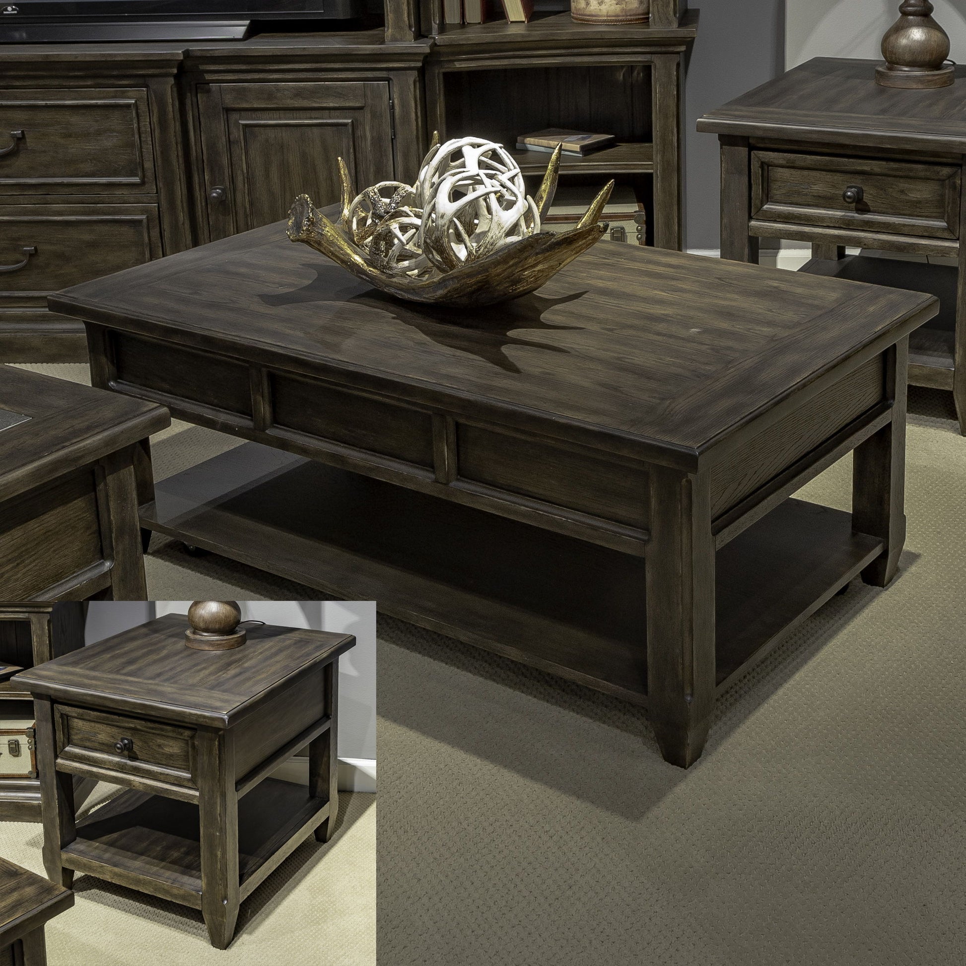 Paradise Valley - 3 Piece Table Set (Lift Top Cocktail Table) - Dark Brown - Hornell Furniture Outlet