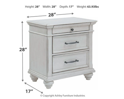 Kanwyn - Whitewash - Three Drawer Night Stand - Hornell Furniture Outlet