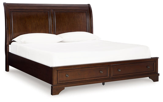 Trellington - Brown - King Sleigh Storage Bed - Hornell Furniture Outlet