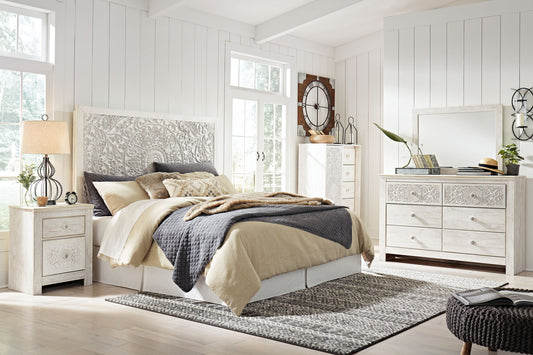 Paxberry - Whitewash - Dresser, Mirror - Medallion Drawer Pulls - Hornell Furniture Outlet