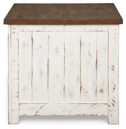 Wystfield - Rectangular End Table - 2 Doors - White / Brown - Hornell Furniture Outlet