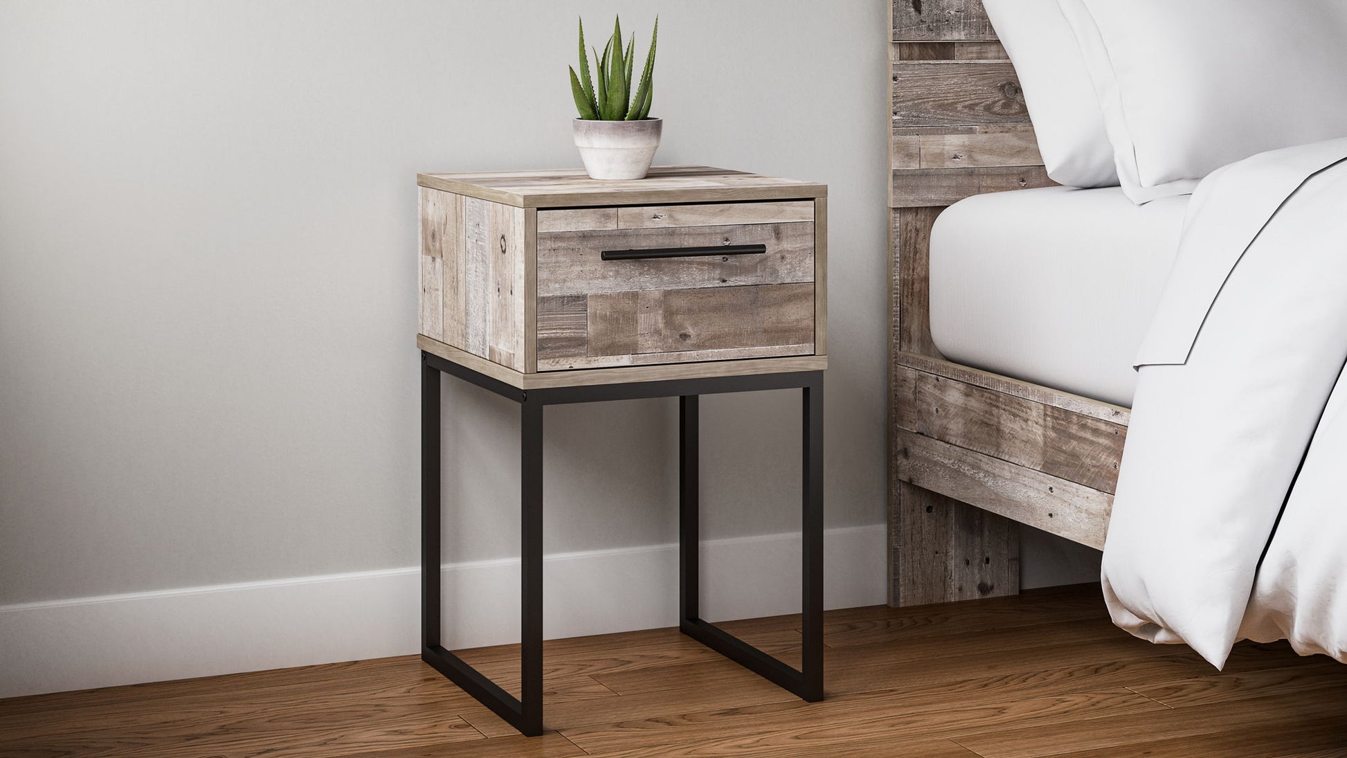 Neilsville - Whitewash - One Drawer Night Stand - Vinyl - Wrapped - Hornell Furniture Outlet