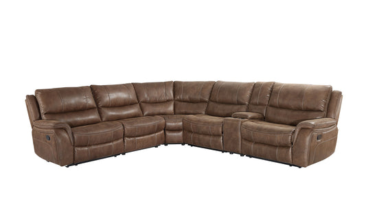 Lehi - 6 Piece Manual Reclining Sectional - Dark Brown - Hornell Furniture Outlet