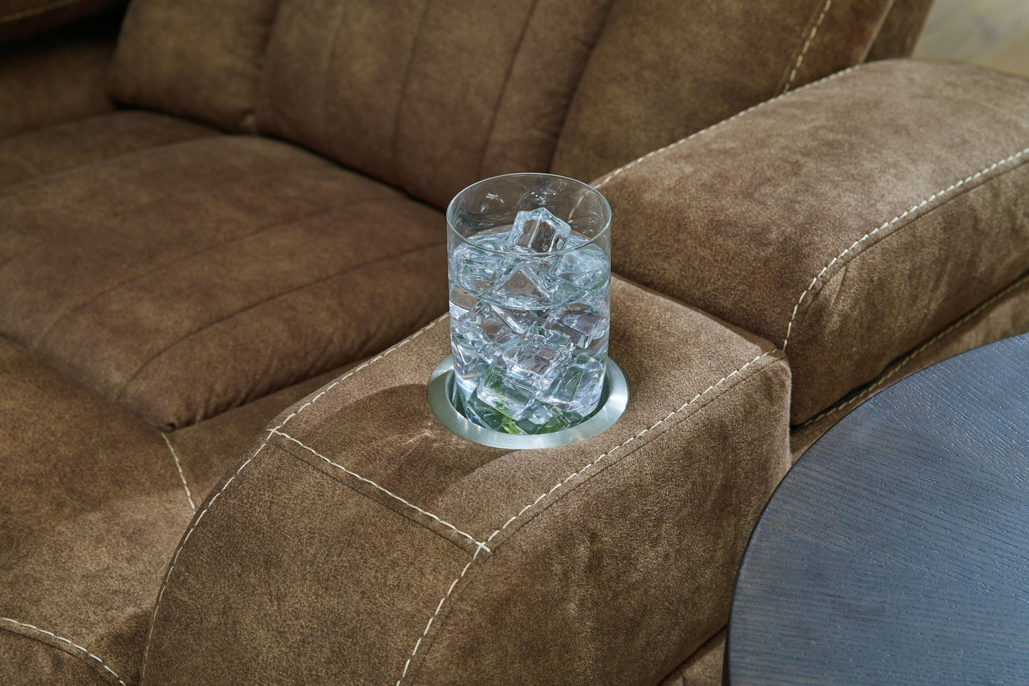Wolfridge - Brindle - Power Reclining Loveseat With Console /Adj Hdrst - Hornell Furniture Outlet