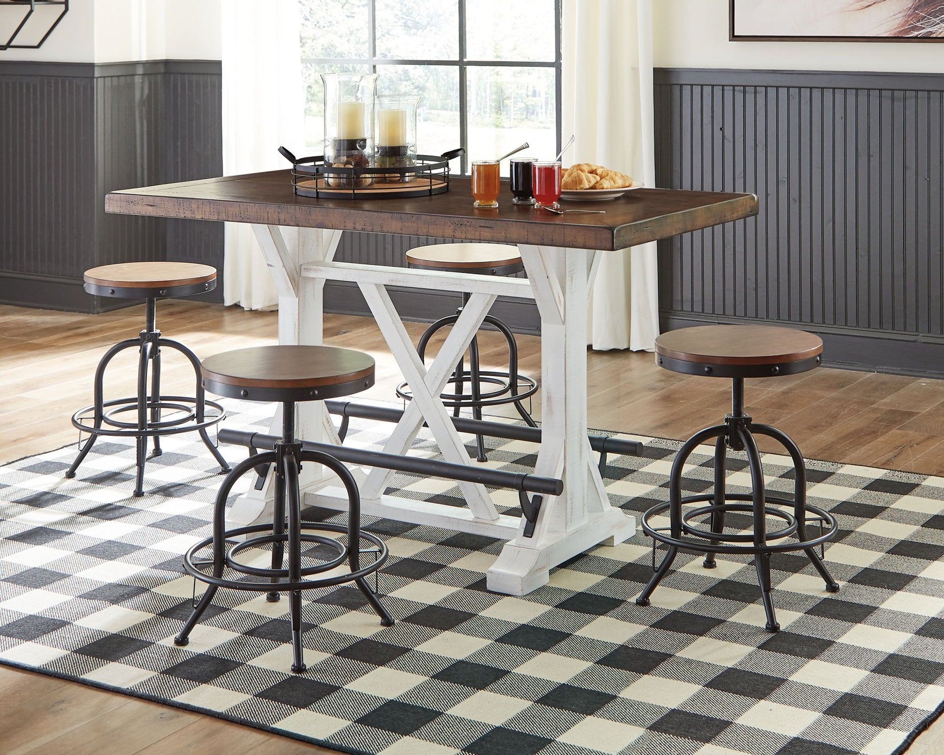 Valebeck - White / Brown - Rectangular Dining Room Counter Table - Hornell Furniture Outlet